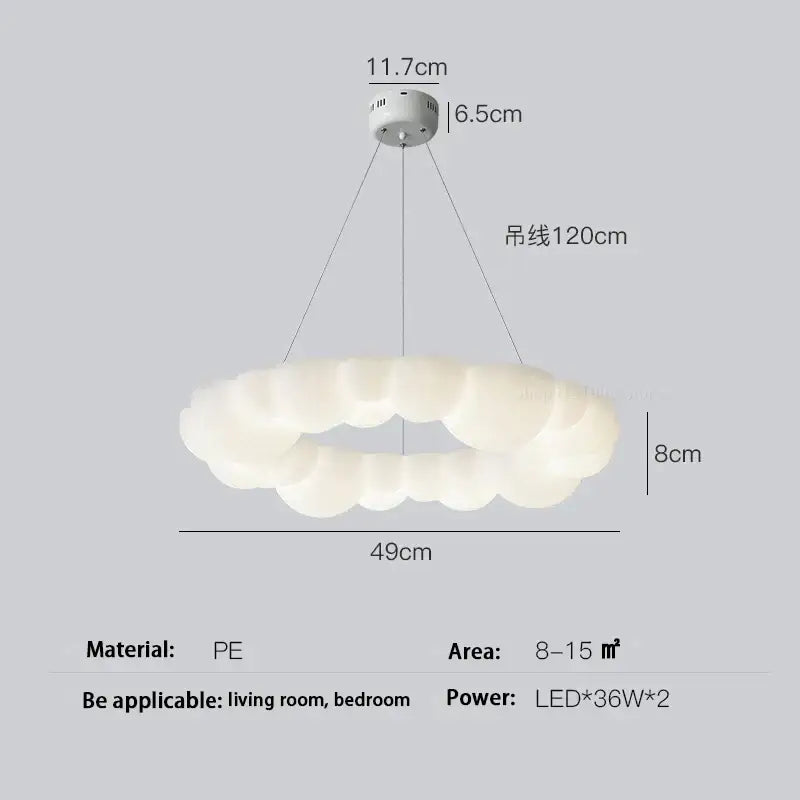 A modern off-white decorbites cloud led chandelier with frosted white glass and pe material finish for bedroom lighting