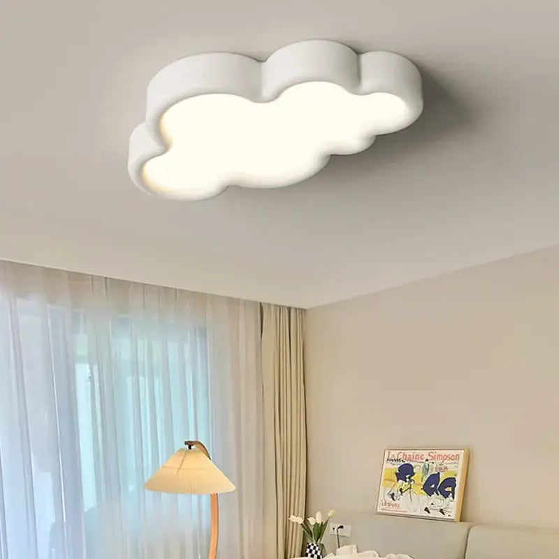 White cloud-shaped decorbites cloud led chandelier with natural wood and soft diffused glow for child room lighting