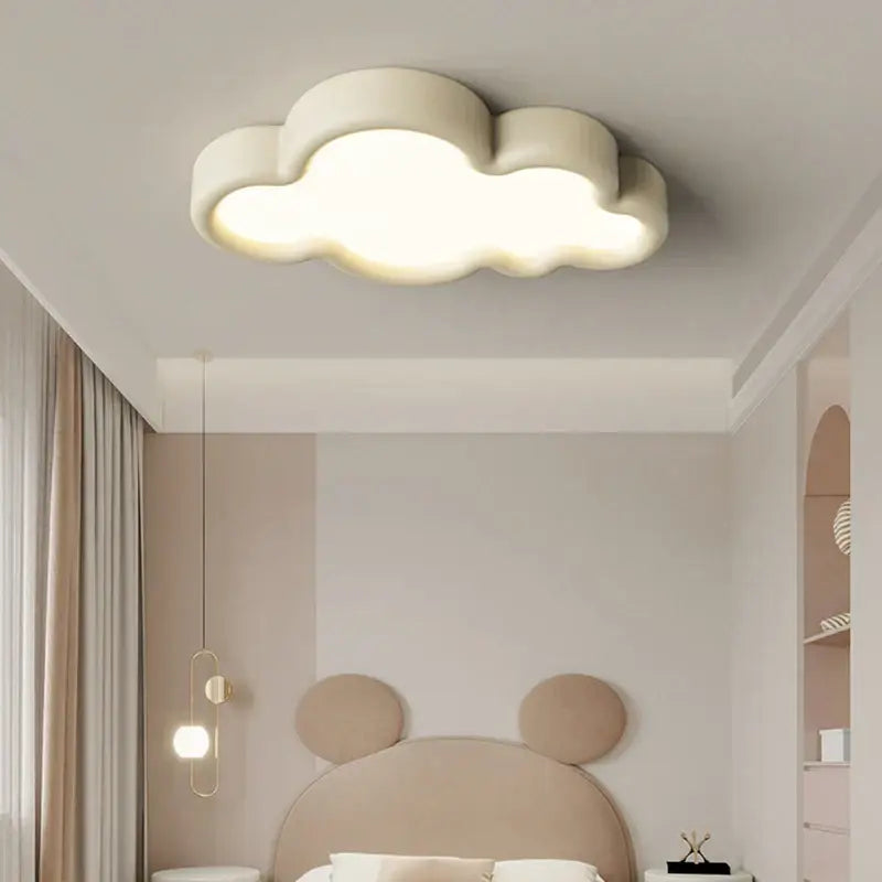 Off-white decorbites cloud led chandelier with soft diffused glow and natural wood for child room lighting