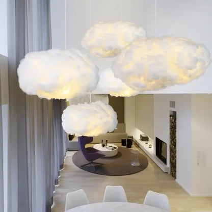 White decorbites cloud led pendant lights with soft fluffy texture and warm pale yellow illumination for bedrooms