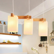 DecorBites cluster pendant kitchen lamp with warm wood frame and white glass shade in modern design with 3 bulbs