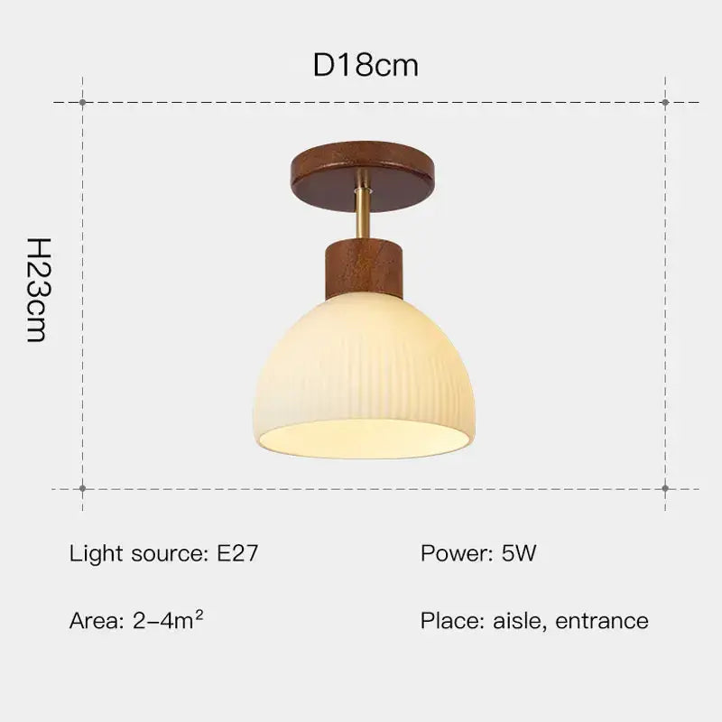 A warm-toned ribbed glass ceiling chandelier with coco wood base and brass accents by decorbites coco wood