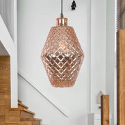 DecorBites™ colonial copper gold glass jar pendant light fixture with rose gold faceted design for stylish living rooms