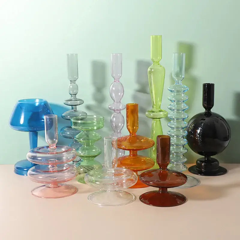 A collection of colorful translucent glass vases in various shapes perfect for stylish home decor by decorbites