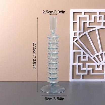 DecorBites™ colored glass vase in tall translucent blue with spiral design and fluted base for stylish home decor