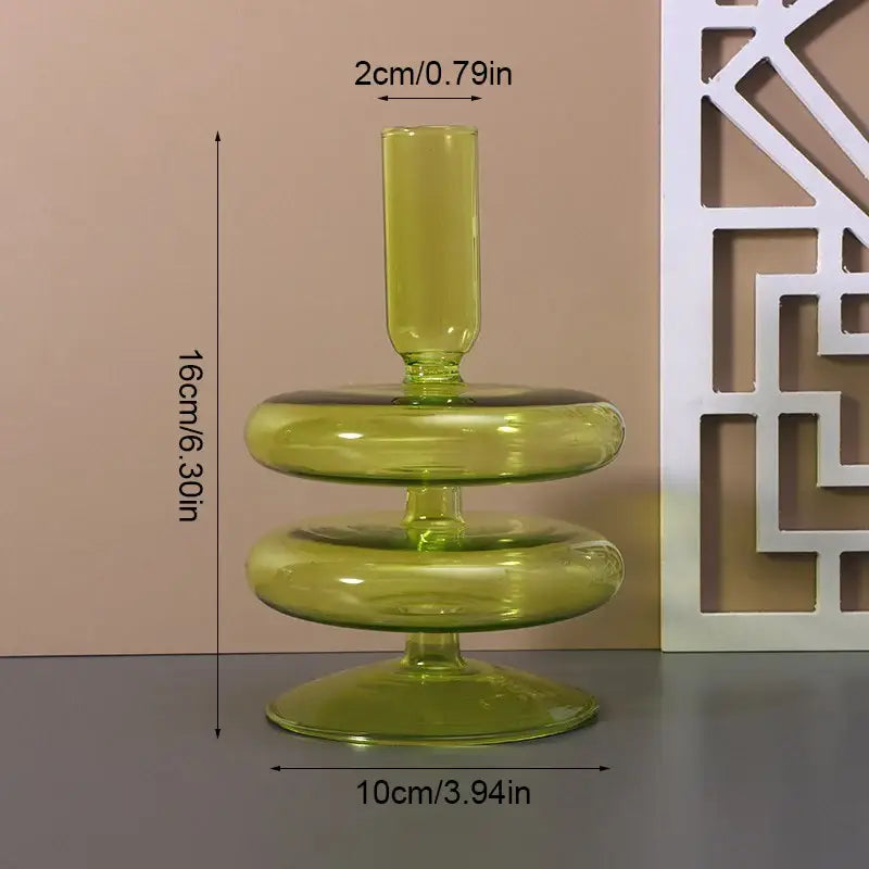 DecorBites™ colored glass vase in translucent lime green with modern tiered rings for stylish home decor