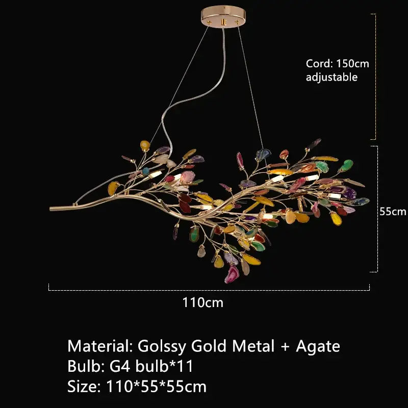 Decorbites colorful agate chandelier with gold metal frame and 11 g4 bulbs for dining room and bedroom