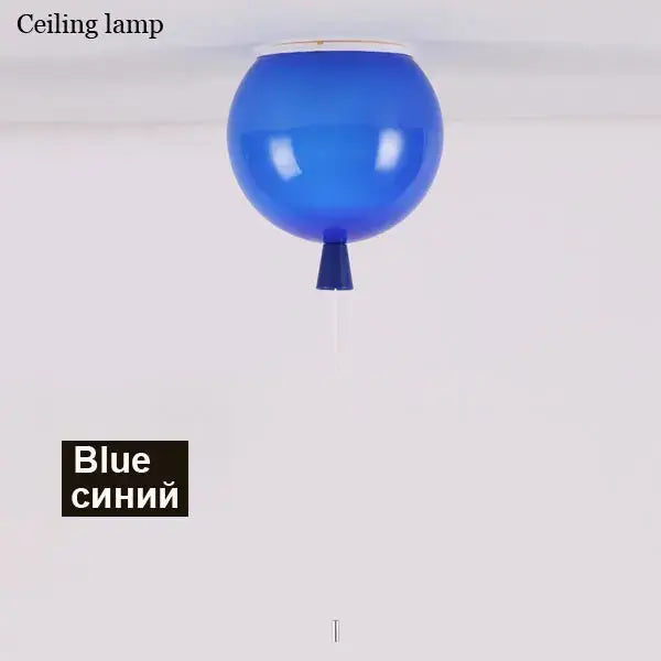 A vibrant blue decorbites colorful balloon ceiling lamp with glossy finish and small black base for child bedroom