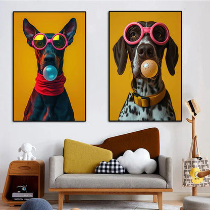 Colorful Dog Sunglasses Canvas Wall Art - Posters