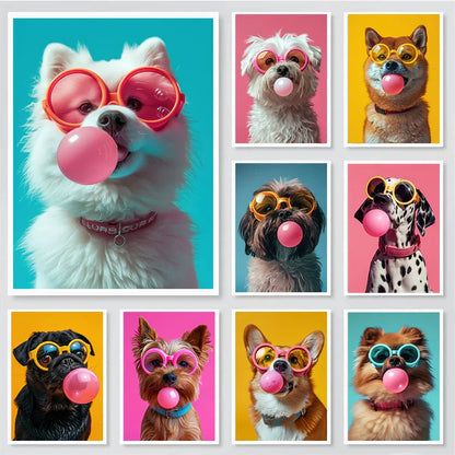 Colorful Dog Sunglasses Canvas Wall Art - Posters
