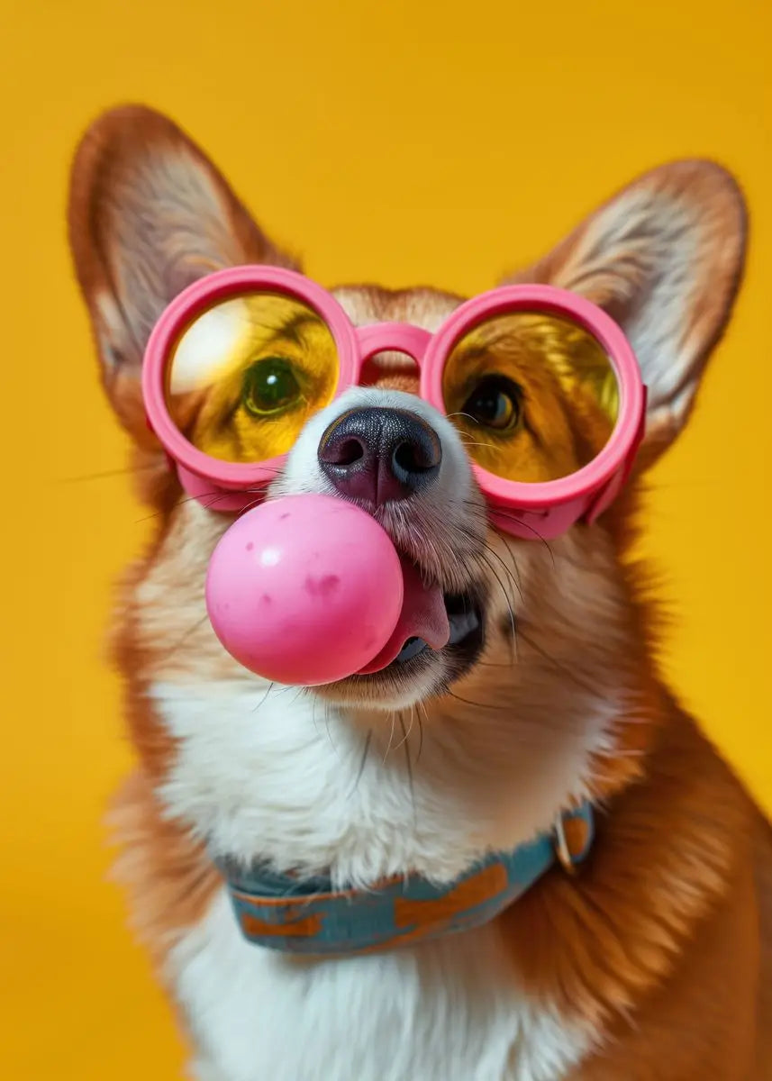 Colorful Dog Sunglasses Canvas Wall Art - light yellow / 20x30cm No Frame - Posters