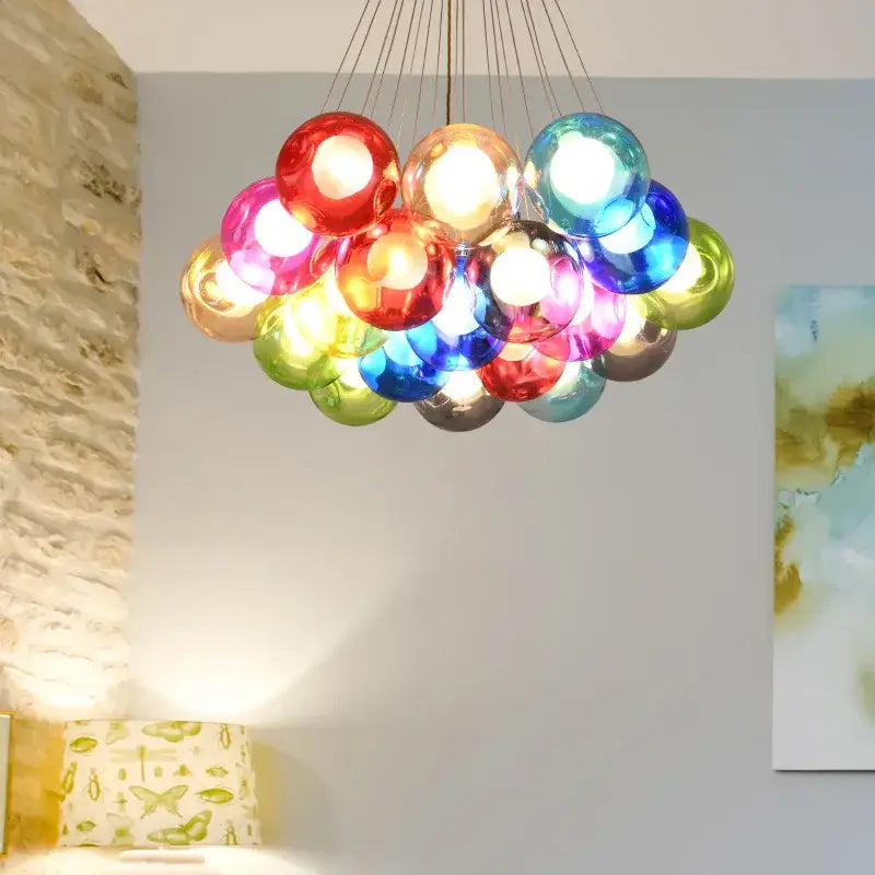 A vibrant decorbites colorful glass pendant light with multi-colored glass ball design for dining room chandelier