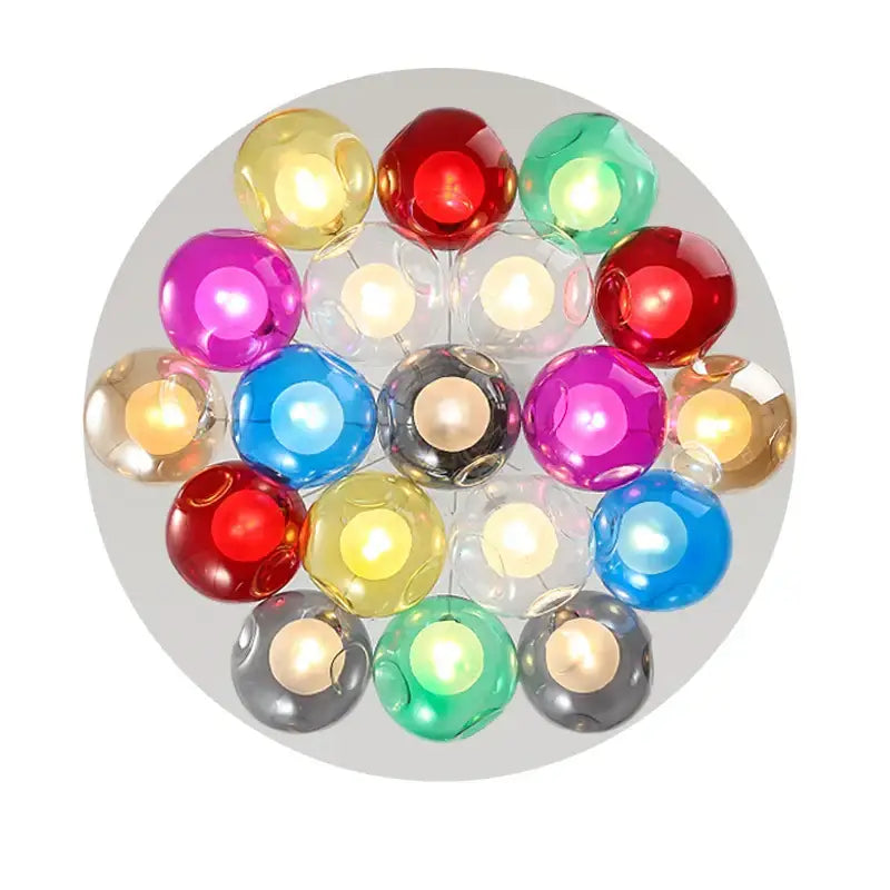 A decorbites colorful glass pendant light with vibrant multicolored translucent glass orbs for dining room use