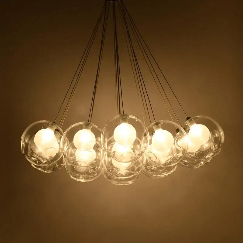 Modern pendant light decorbites colorful glass ball chandelier with warm bulbs suspended by thin black cords