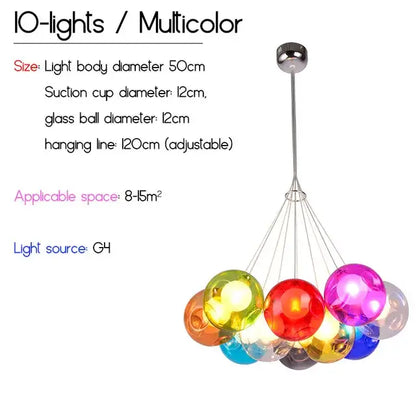 Decorbites colorful glass pendant light with multicolored glass globe and chrome ceiling mount for dining room chandelier