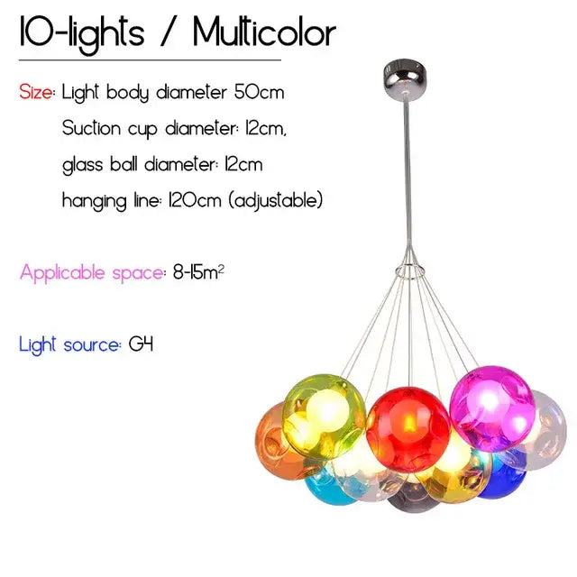 Decorbites colorful glass pendant light with multicolored glass globe and chrome ceiling mount for dining room chandelier