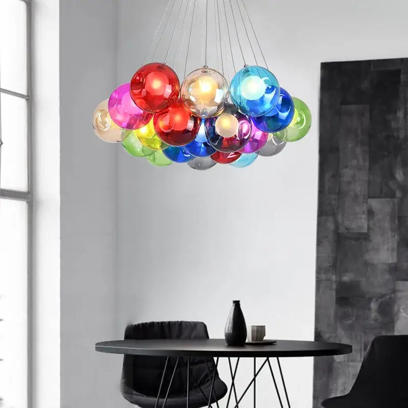 Decorbites colorful glass ball pendant light with vibrant multicolored translucent spheres for dining room chandelier