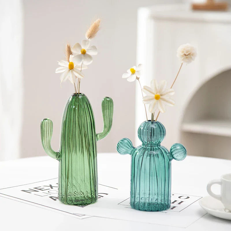DecorBites™ Colorful Glass Cactus Vase for Home Decor