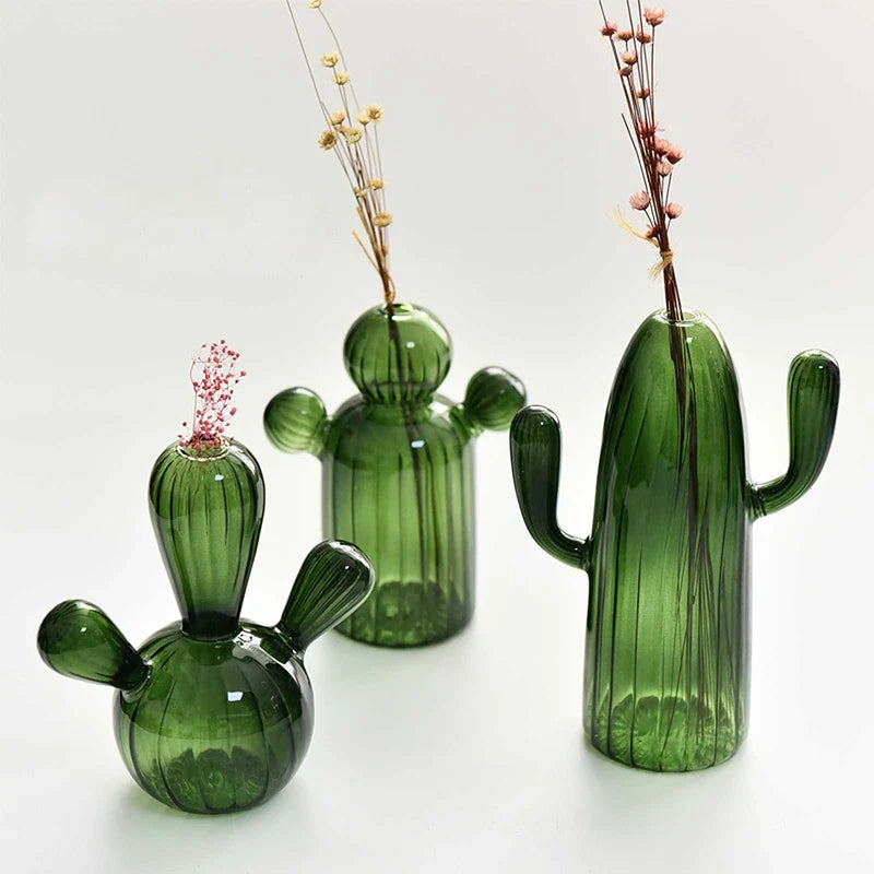 DecorBites™ Colorful Glass Cactus Vase for Home Decor