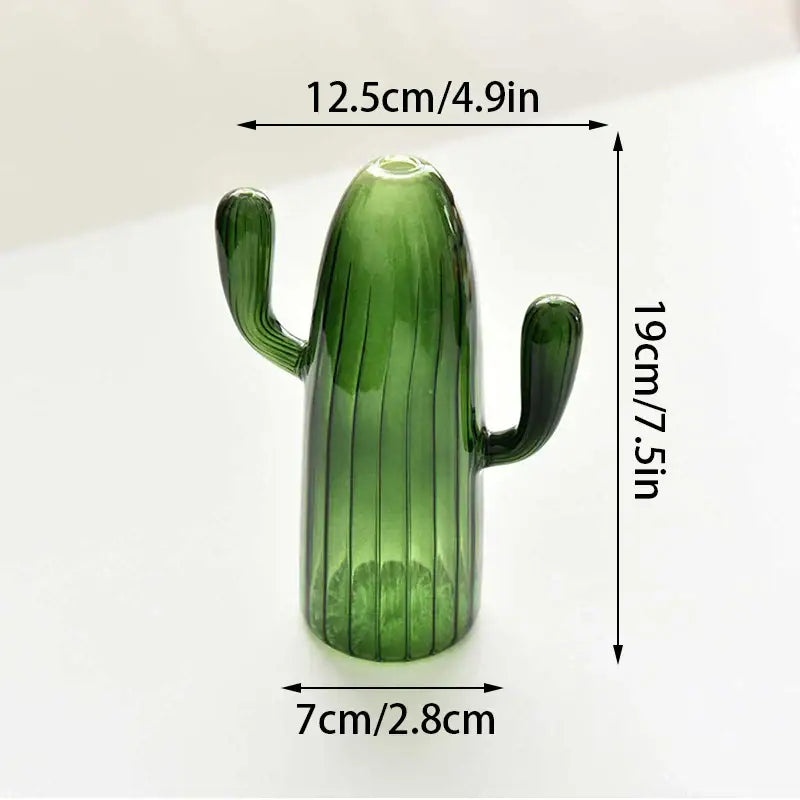 Decorbites™ colorful translucent green cactus glass vase with vertical ridges and two curved arms for home decor