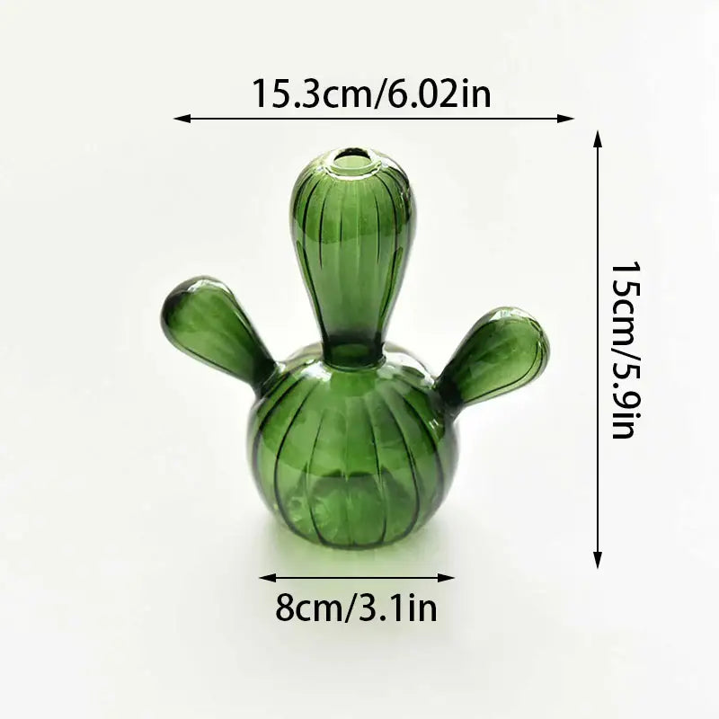 DecorBites™ colorful translucent green cactus glass vase with ribbed texture and rounded base for home decor