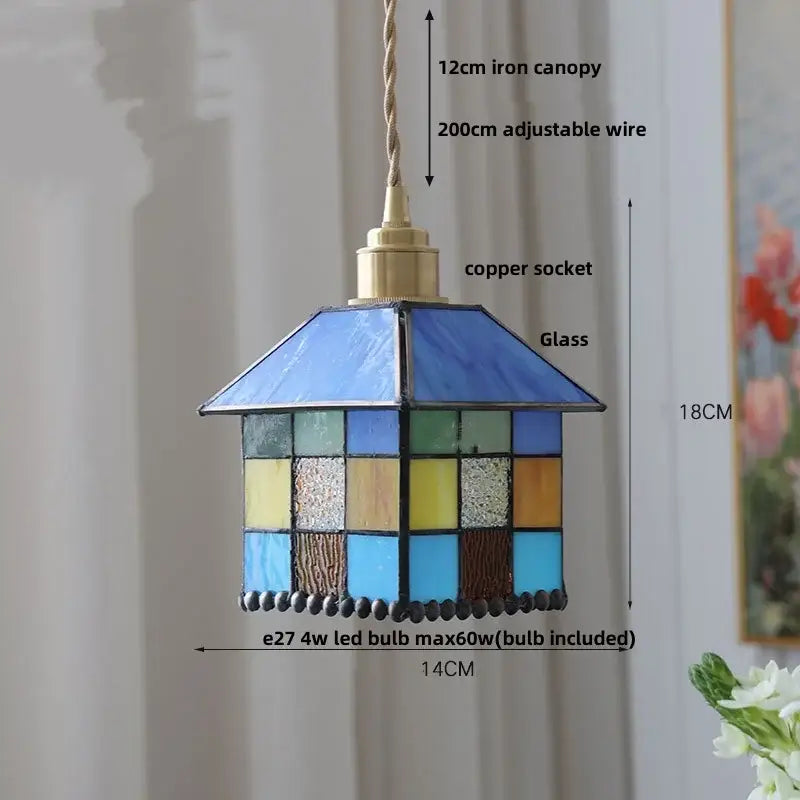 Decorbites colorful glass magic cube pendant light with blue green yellow brown stained glass for dining room