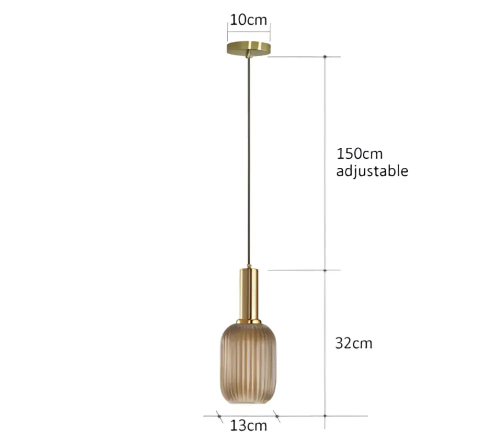 A modern colorful glass pendant light with a gold-toned metal fixture and amber textured shade by DecorBites™