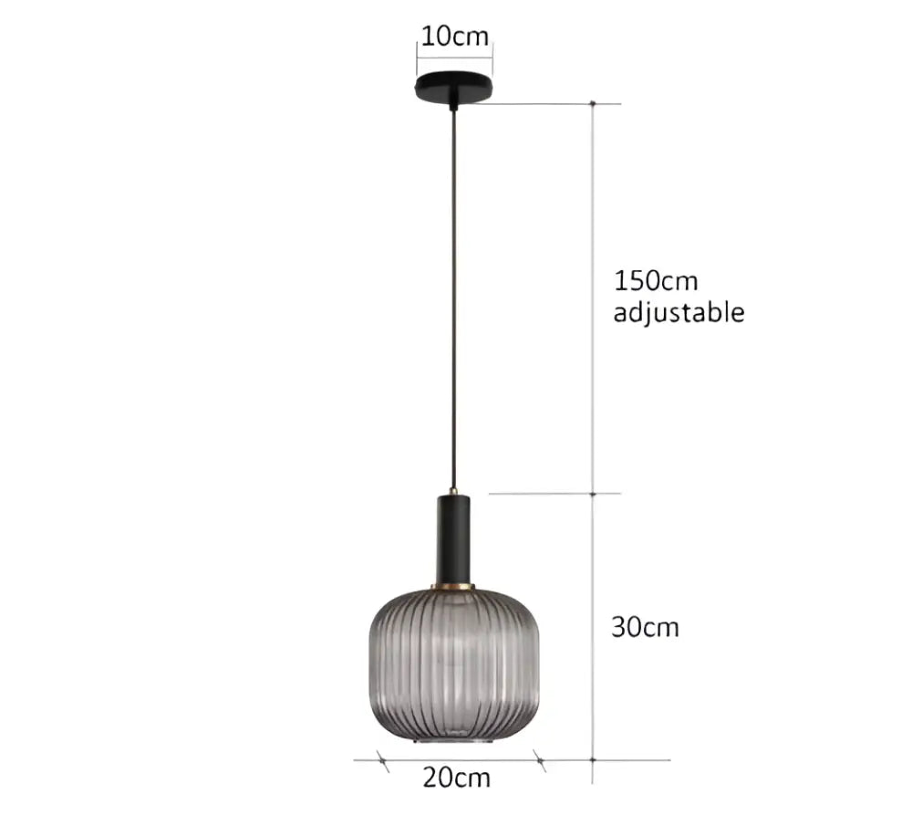 DecorBites™ colorful glass pendant lights feature a sleek black metal fixture with a translucent gray ridged glass shade