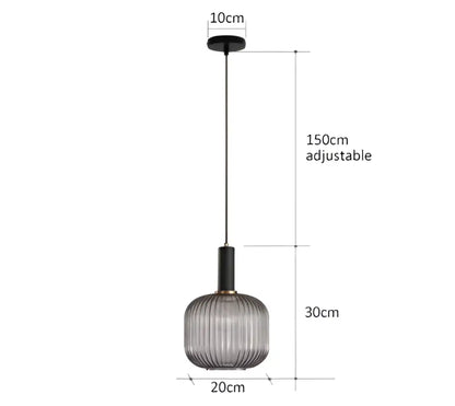 DecorBites™ colorful glass pendant lights feature a sleek black metal fixture with a translucent gray ridged glass shade