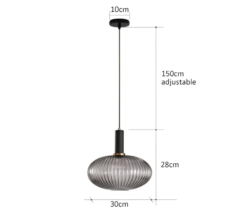 DecorBites™ modern 150cm adjustable pendant lights with black metal rod and gray ribbed glass shade for retro style