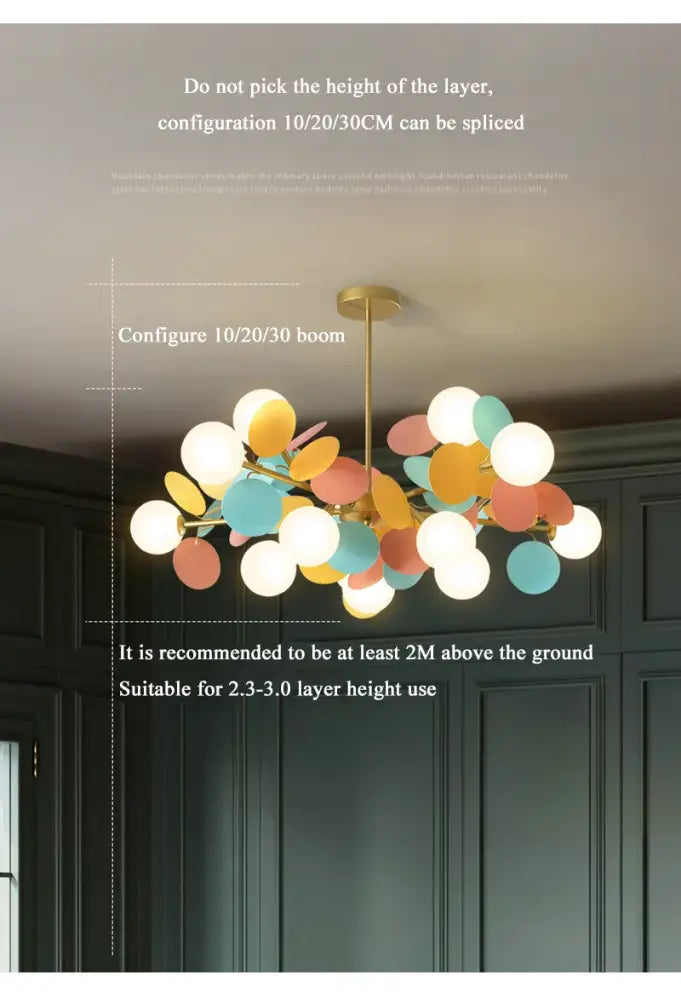DecorBites™ colorful led branch chandelier with white yellow blue and pink lights in gold frame for living room