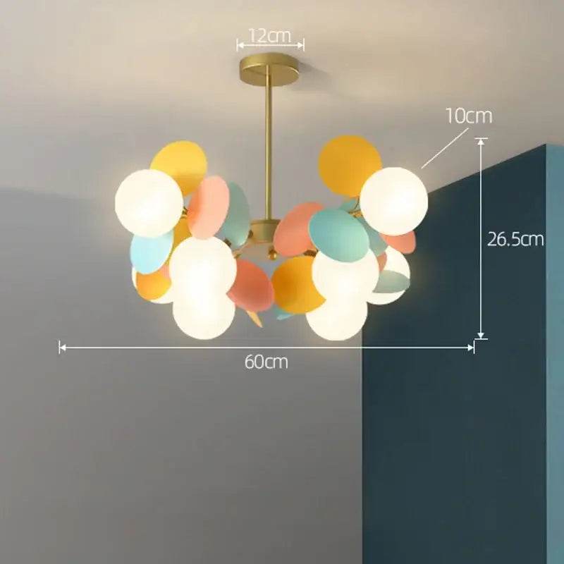 Decorbites™ colorful led branch chandelier with pastel spherical pendant lights and brass rod for living room use