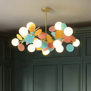 DecorBites™ colorful LED branch chandelier with brass finish and pastel glass shades for living room or bedroom