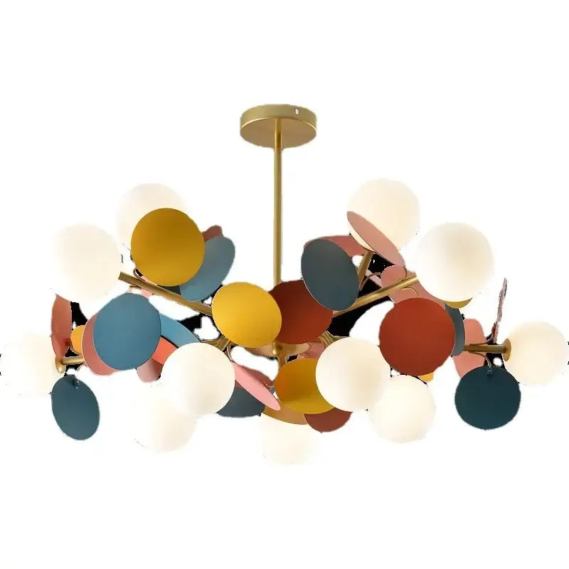Modern DecorBites™ colorful led branch chandelier with gold metal frame and multicolor glass shades for living room