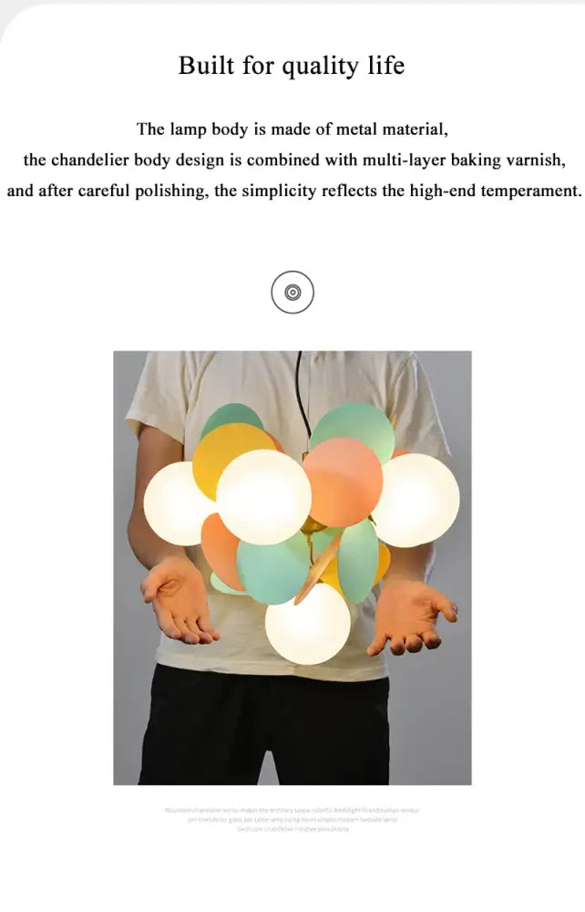 DecorBites™ colorful led branch chandelier with pastel spherical glass orbs for living room and bedroom lighting