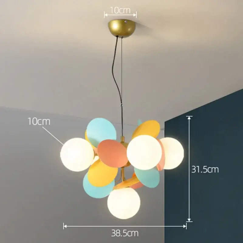 DecorBites colorful led branch chandelier with brass mount and multicolored glass shades for living room or bedroom