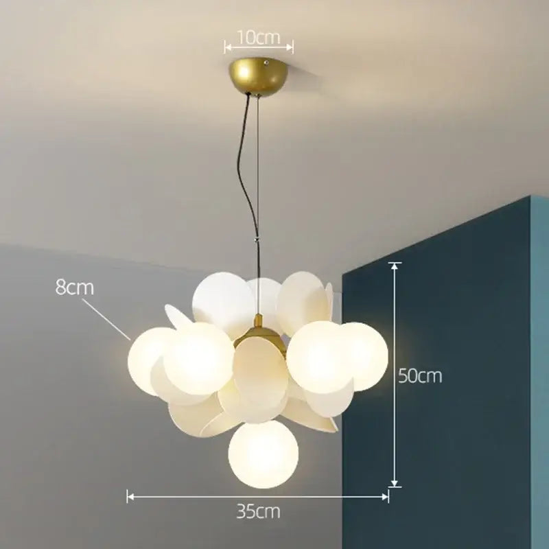 DecorBites modern colorful led branch chandelier with brass frame and frosted glass spheres for living room lighting