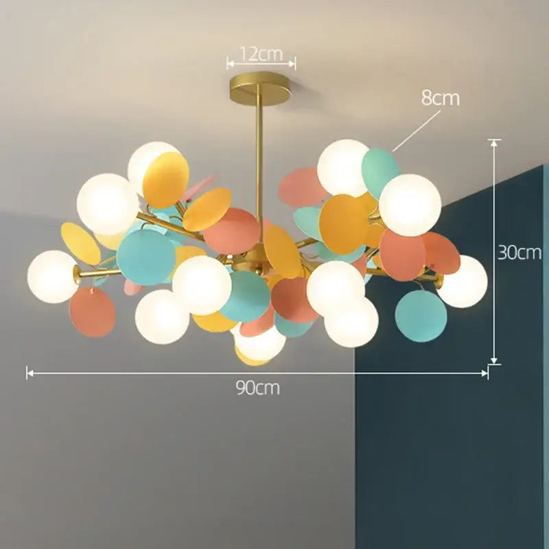 DecorBites™ colorful led branch chandelier with brass finish and multicolored glass orbs for living room lighting