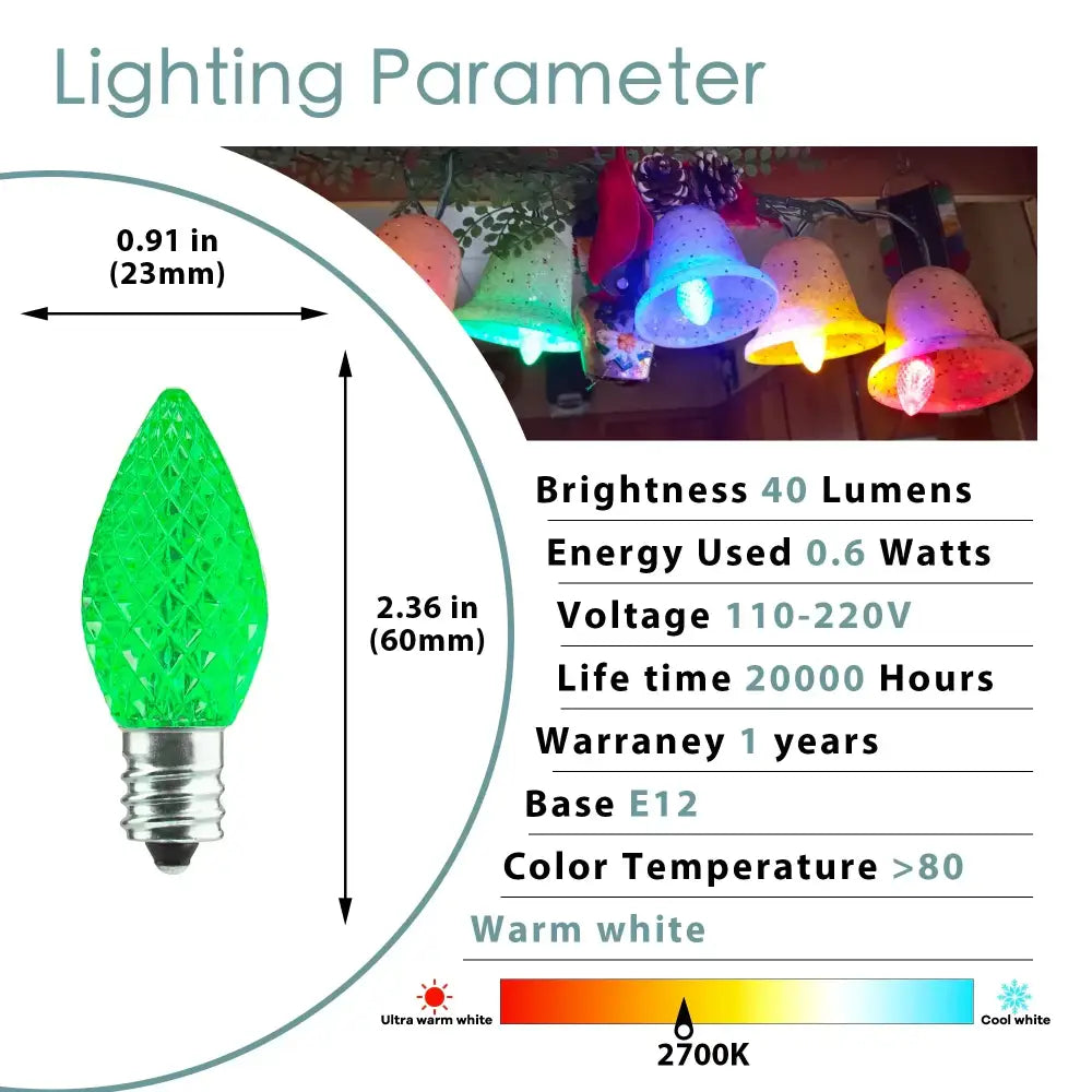 Green faceted glass led bulb with e12 base from decorbites colorful led bulb pack for outdoor christmas lights