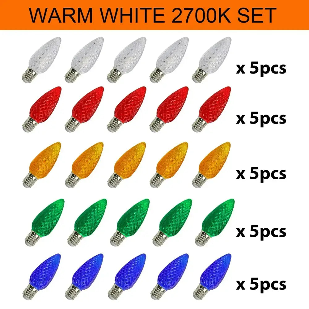 Warm white red orange green and blue decorbites colorful led bulb pack with textured glass faceted christmas outdoor lights
