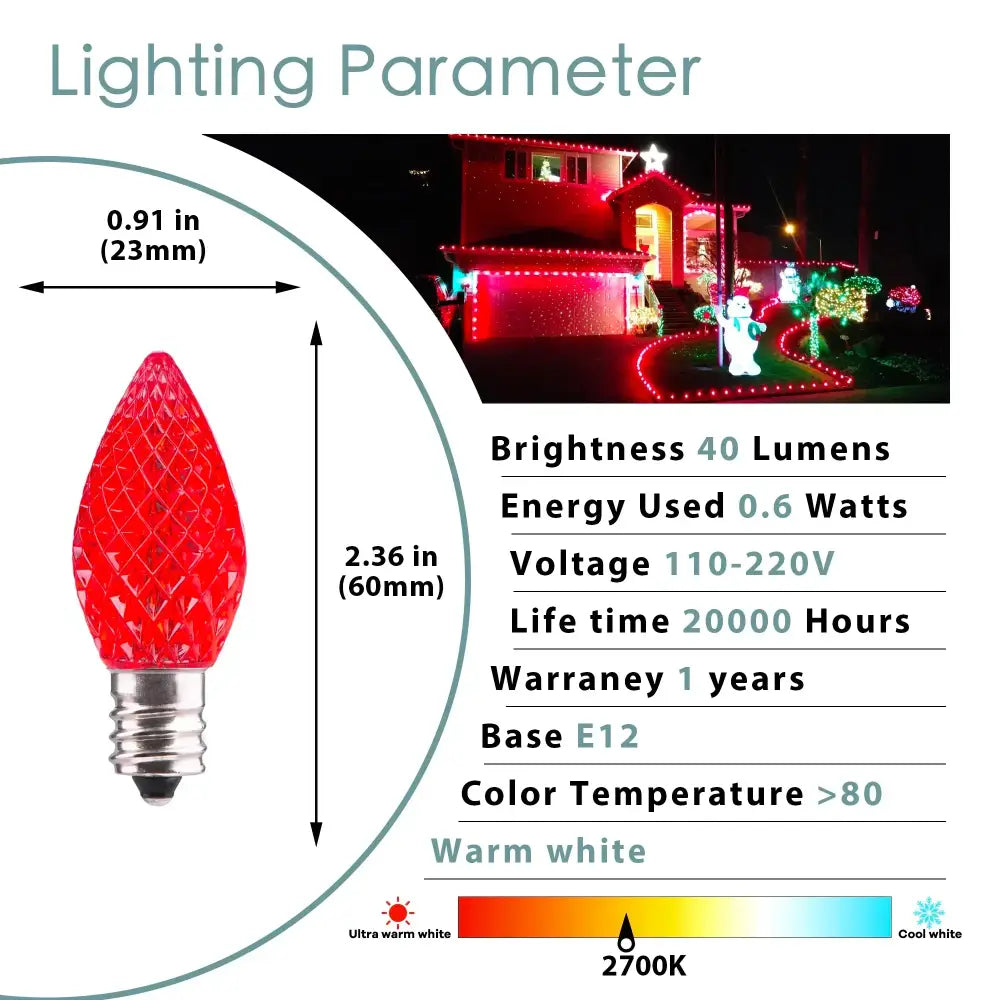 Red faceted glass e12 base decorbites colorful led bulb for outdoor christmas lighting use