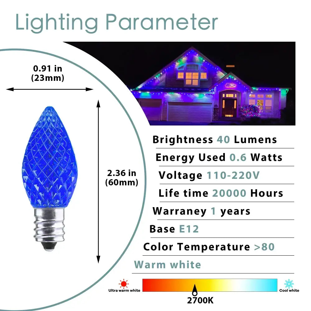 Blue faceted crystal-style led bulb with silver metal base from decorbites colorful led bulb pack for outdoor use