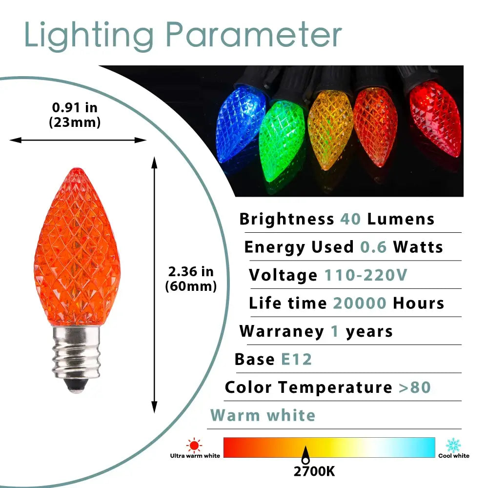 Orange faceted glass led bulb with e12 base from decorbites colorful led christmas outdoor light pack