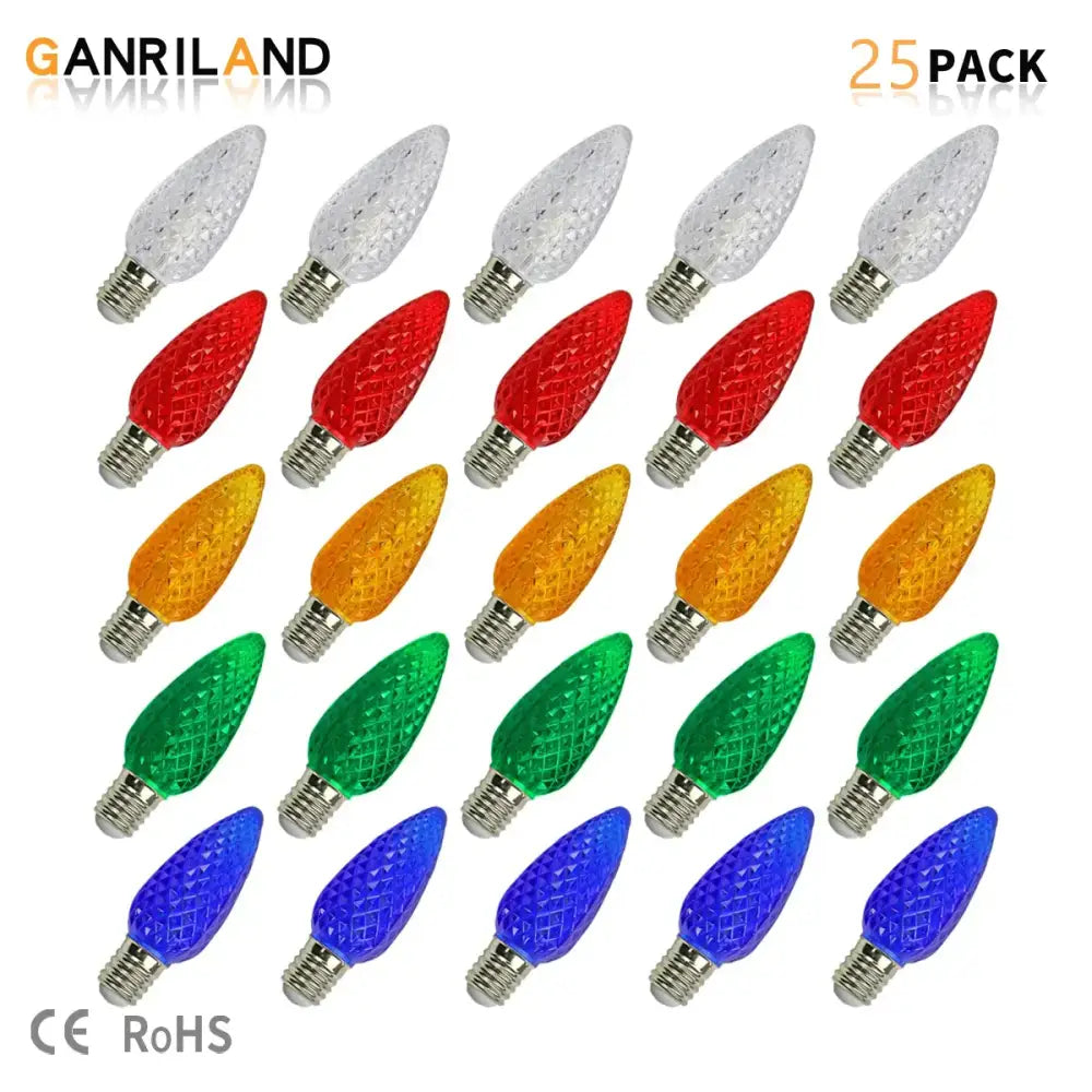 Ganriland 25-pack decorbites colorful led bulb faceted christmas outdoor lights in red orange green blue and clear frosted