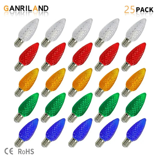 Ganriland 25-pack decorbites colorful led bulb faceted christmas outdoor lights in red orange green blue and clear frosted