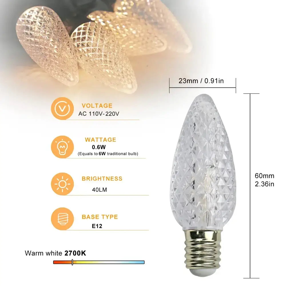 Clear faceted crystal led bulb with gold e12 base and warm white 2700k illumination from decorbites colorful led pack