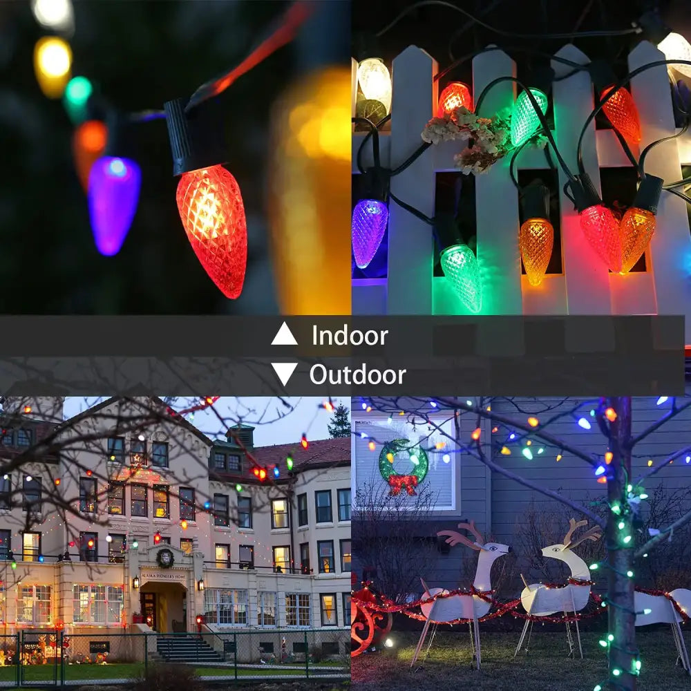 Colorful faceted led bulb pack by decorbites in red green blue and purple on black wire for indoor outdoor use