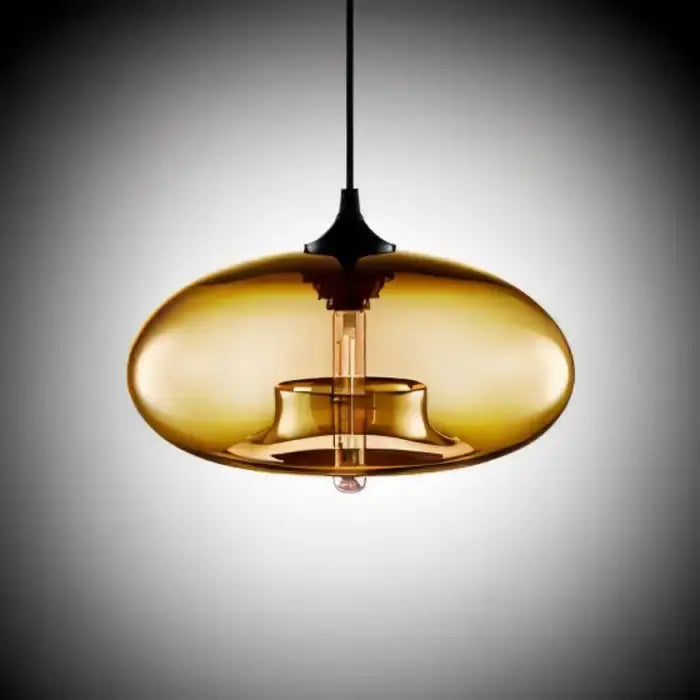Amber-colored glass colorful led pendant lights with sleek modern design and black metal suspension for restaurant use