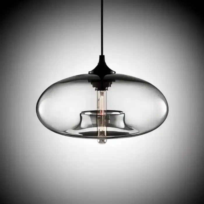 Modern smoked glass pendant lights with sleek black metal fixture and exposed filament bulb for restaurant decorbites colorful led