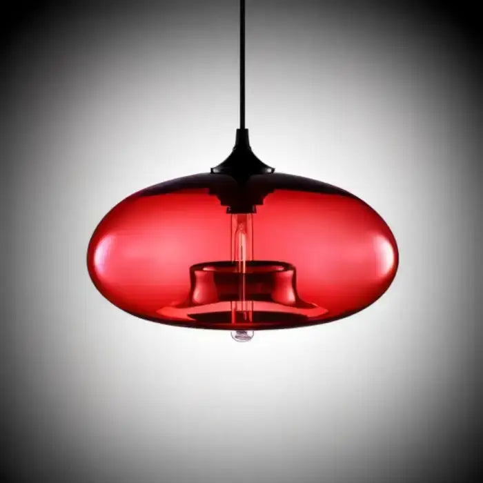 Vibrant red glass colorful led pendant light with sleek modern design and black metal hardware for restaurant use